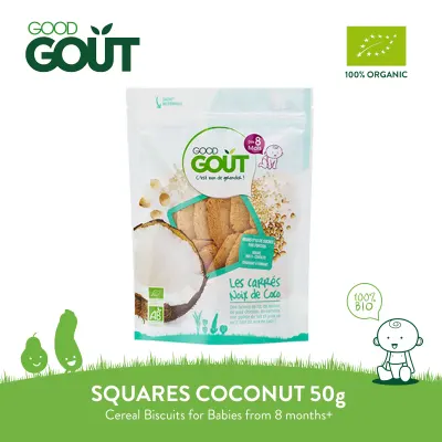 GOOD GOUT Squares Coconut 50g Organic Teething Cereal Biscuits for Babies 8 months+ Gluten Free