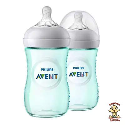 Avent Natural Feeding Bottle, New Spiral Teats Design, 9 oz, Teal, 2 Pack, Authentic and Brand New (Does NOT come with the original box)