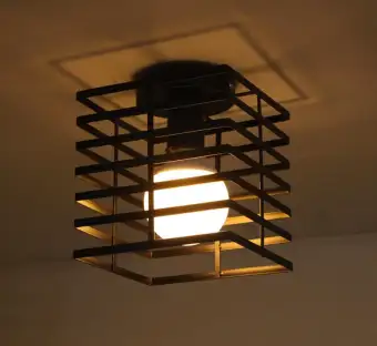 Vintage Led Square Metal Cage Ceiling Light Square Pendant Lamp Lighting Bulb Dose Not Included