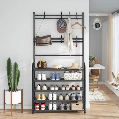 Multi-purpose Coat Stand With Hanging Hooks and Shoerack