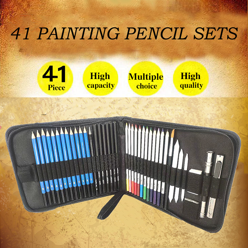 COD 41pcs Pencil set Stationery Set Professional Sketching Drawing charcoal Pencils Kit Set and colored Wood Pencil for Art Supplies School Students Pens