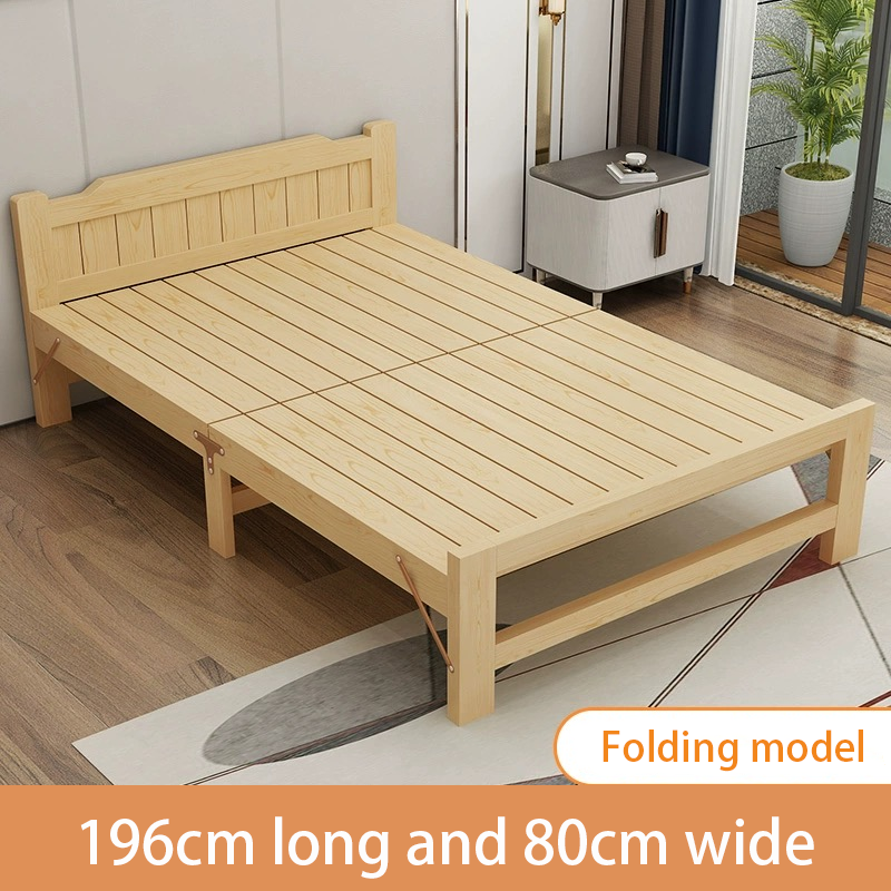 Modern Minimalist Folding Bed Thick Solid Wood Bed Children's Bed 