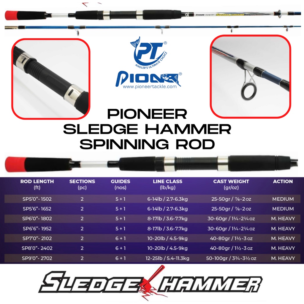 Pioneer Sledge Hammer Solid FG Spinning Rod 6ft 7f 8ft