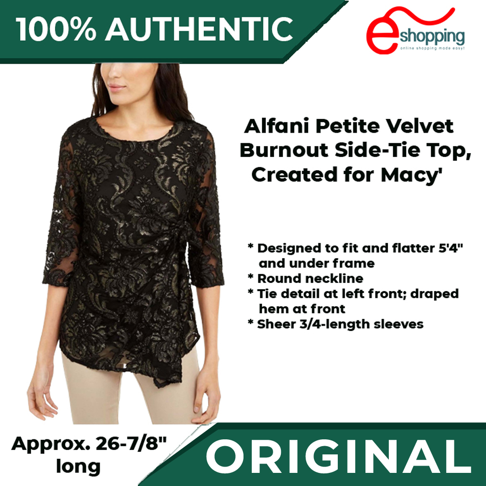Alfani Petite Velvet-Burnout Side-Tie Top, Created for Macy's