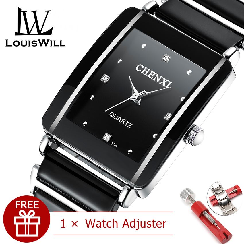 LouisWill Fashion Women Watch Square Women's Quartz Watch with Diamond  Ladies Wristwatches Ceramic Strap Classic Quartz Clock High Quality Watches for Female