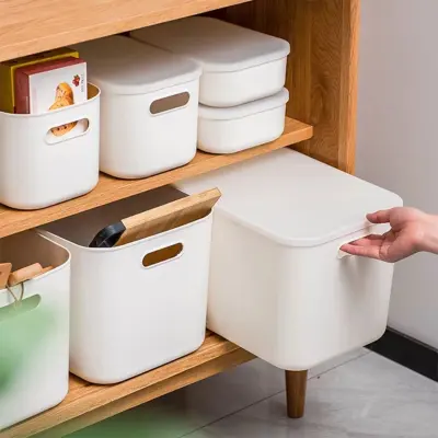 Kitchen Storage Box Desktop Plastic Box Cosmetic Organizing Box Wardrobe Organizer With Lid