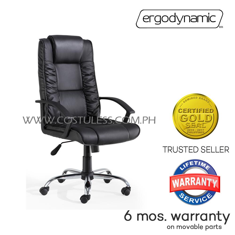 Ergodynamic Bx 08 Faux Leather High Back Executive Office Chair Pneumatic Height Adjustment 320mm Chromed Steel Base Tilt Lock Mechanism Black