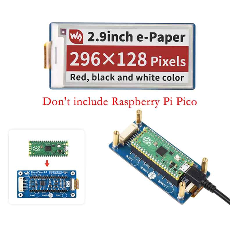 Waveshare 2.9 Inch E-Ink Display Screen E-Paper 296X128 Resolution Red Black and White for Raspberry Pi Pico