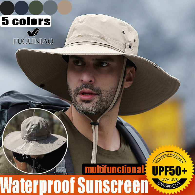 FUGUINIAO Quick-drying Fisherman Hat Men's Sun Protection And UV Protection  Big Brimmed Hat For Outdoor Fishing Waterproof Cargo Fishing Cap