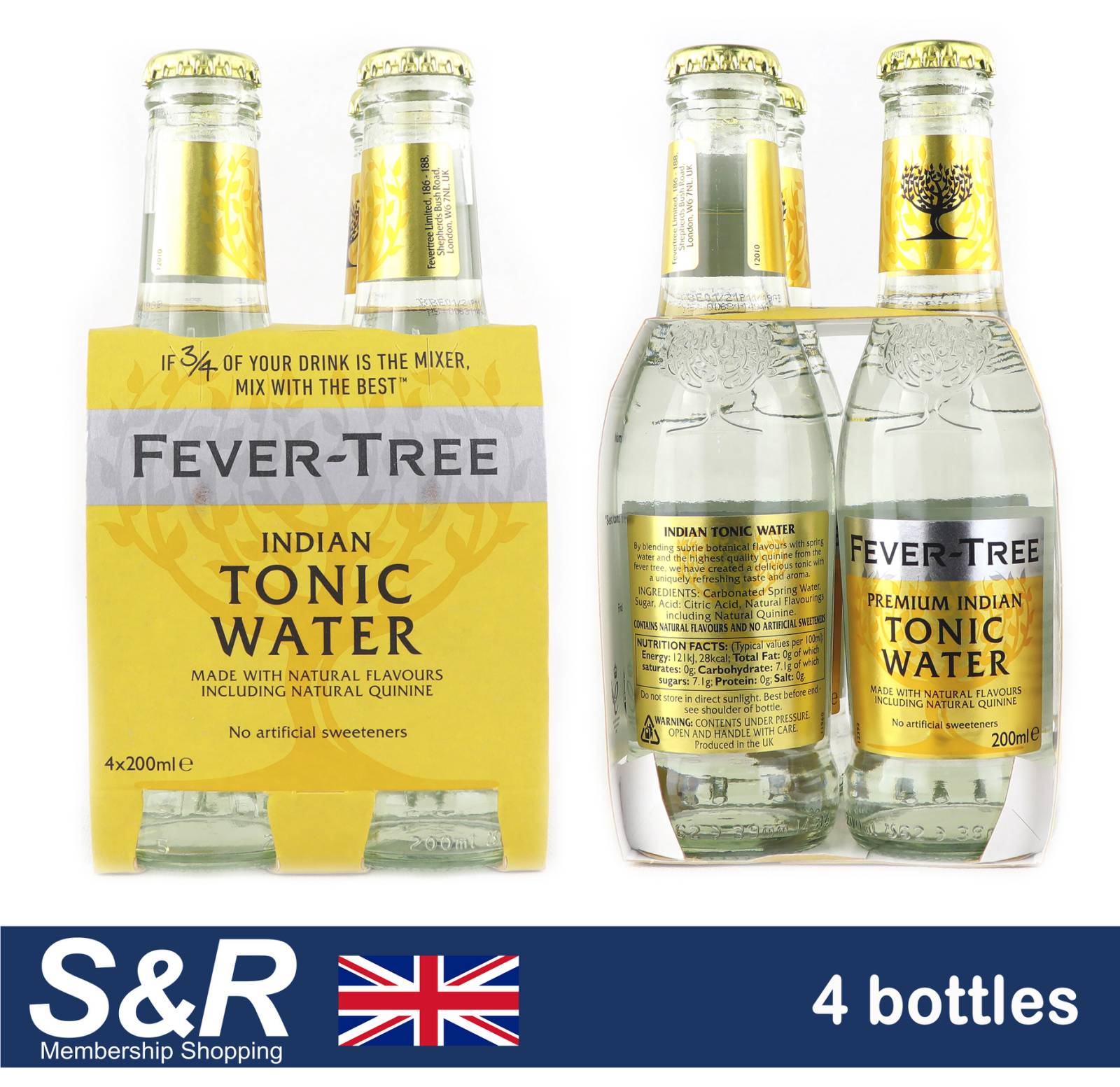 Fever-Tree Premium Indian Tonic Water Bottles 4x200mL