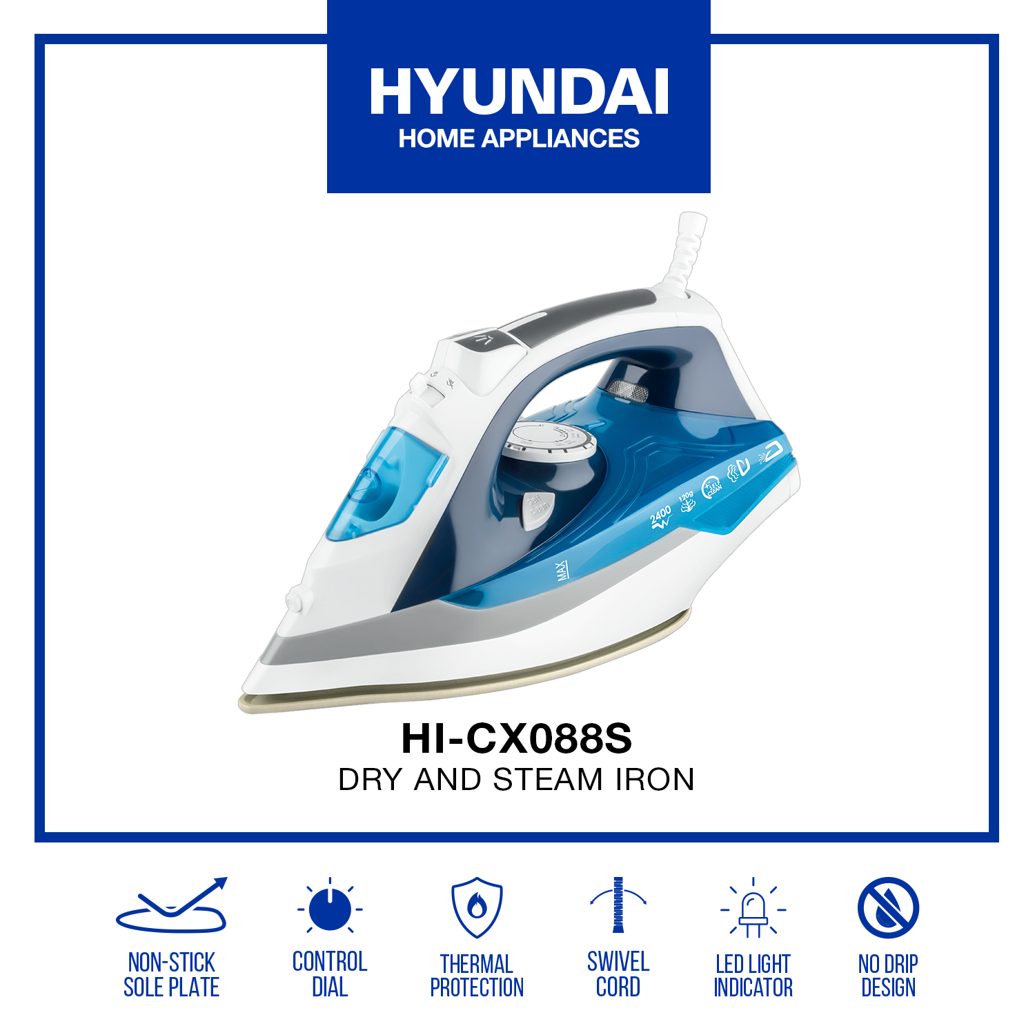 Hyundai ceramic steam iron 2200W 