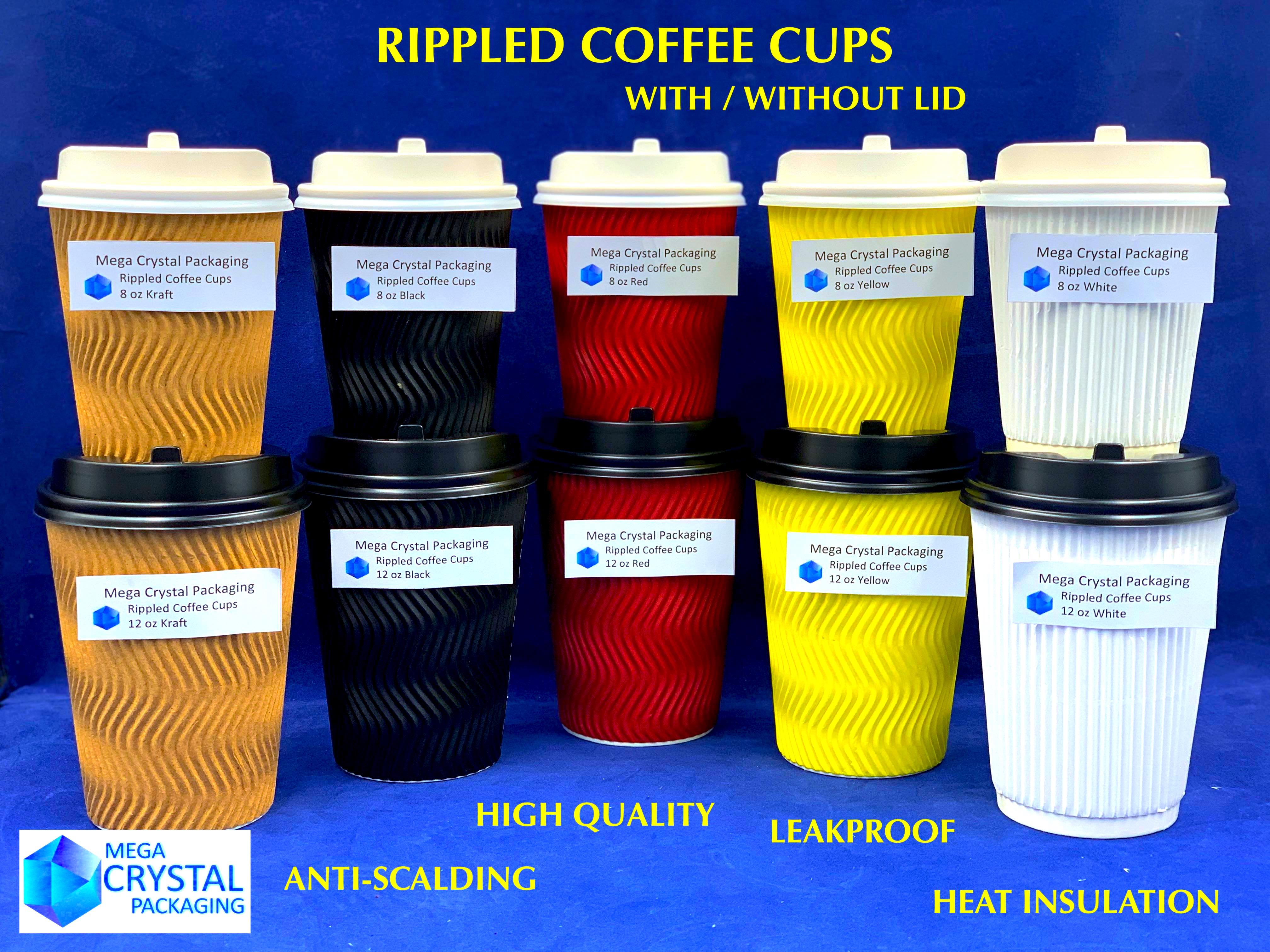 Rippled Hot Coffee Cup 12 oz / 16 oz White / Black / Kraft / Blue
