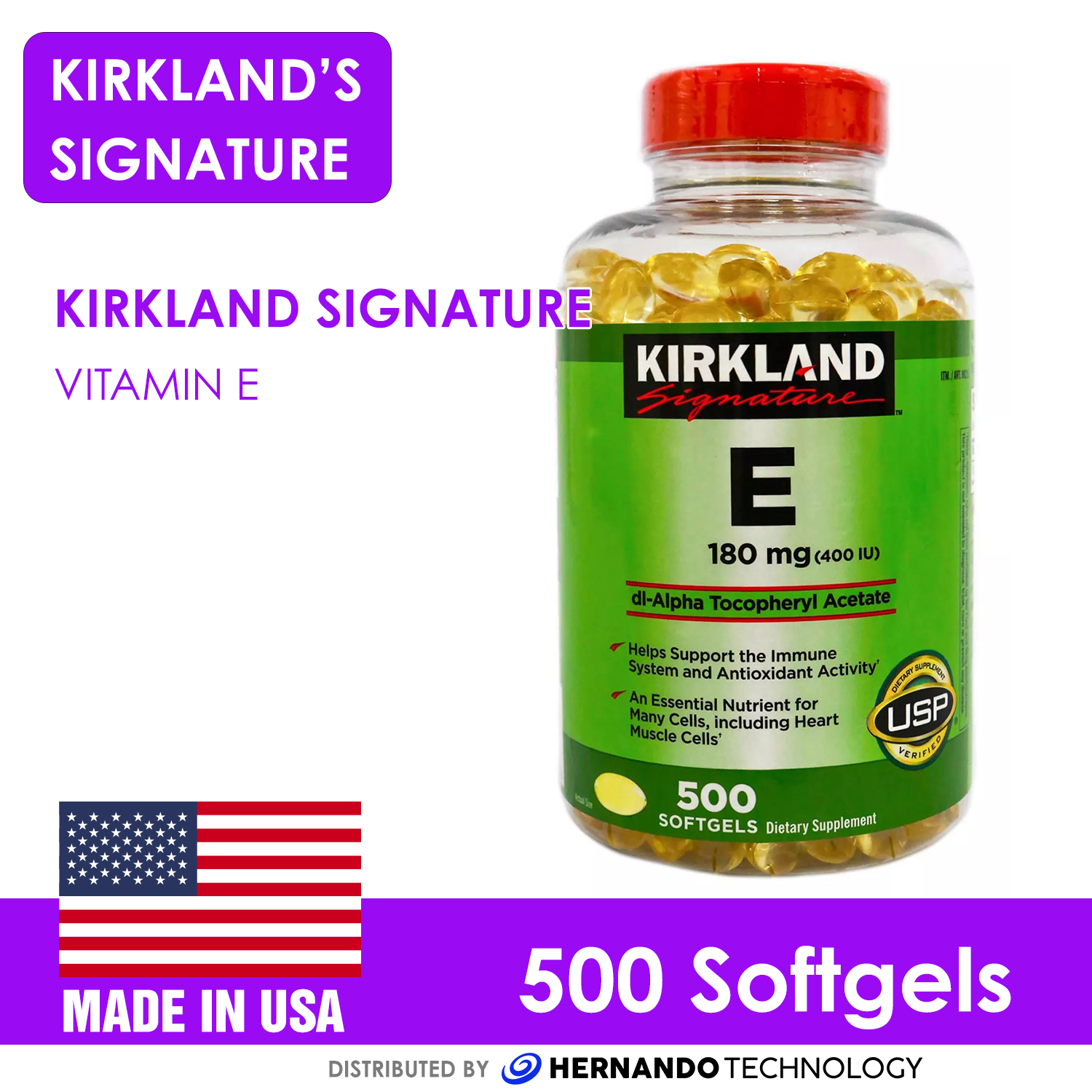 Kirkland Signature E 180 mg (400IU) - 500 Softgels 