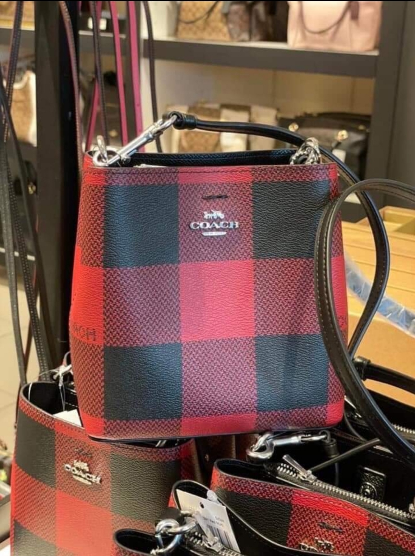 Coach C7267 Mini Town Bucket Bag in Black / Red Printed Coated Canvas with  Buffalo Plaid Print and Smooth Leather Details - Women's Bag | Lazada PH