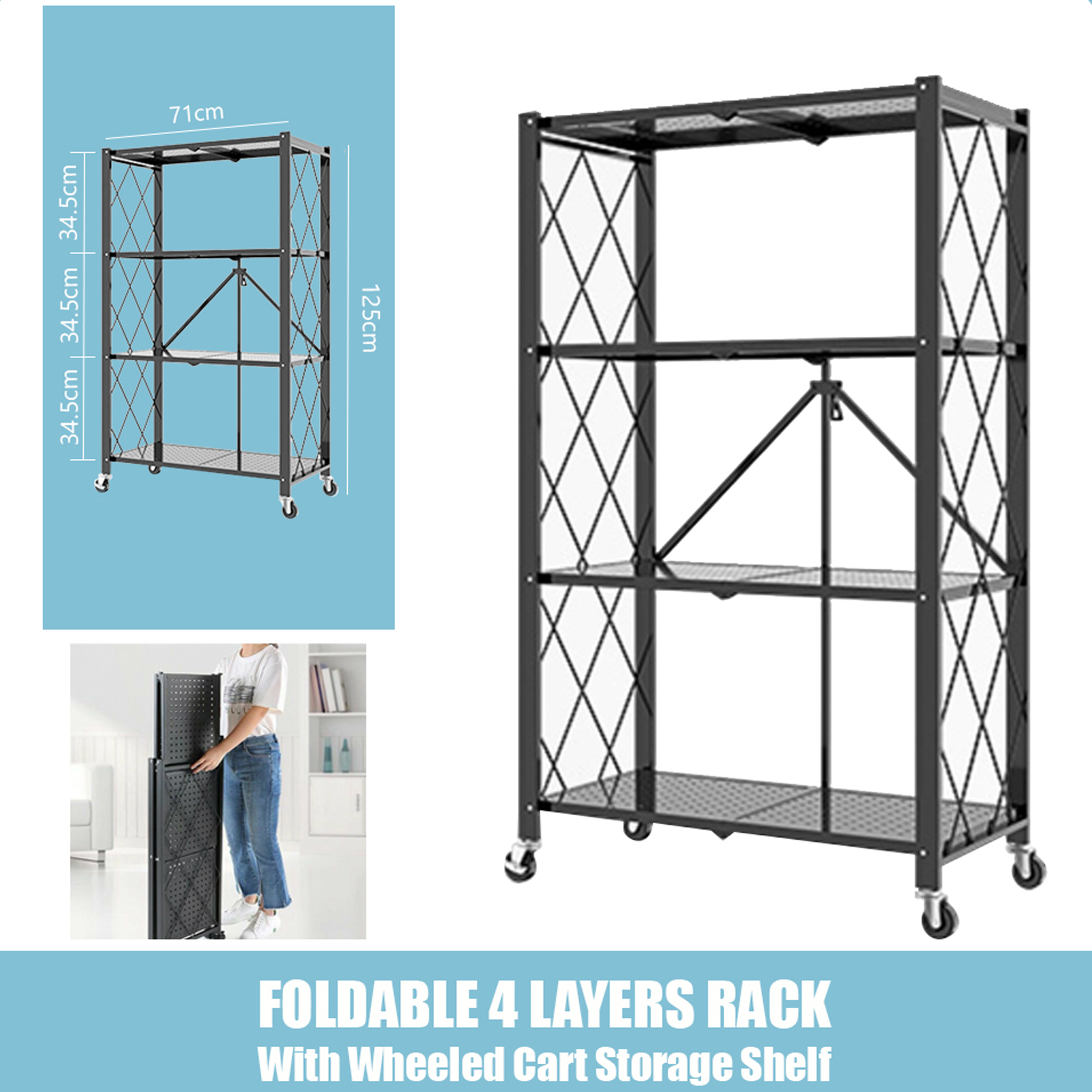 Foldable Racks 3 , 4 Layers Organizer Shelf , Folding Kitchen Rack ...
