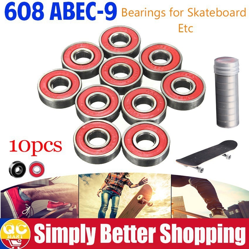 8pc Skateboard Bearings Pack of 8 Slime ABEC-7/9 608RS Scooter Ball Bearings Kit 