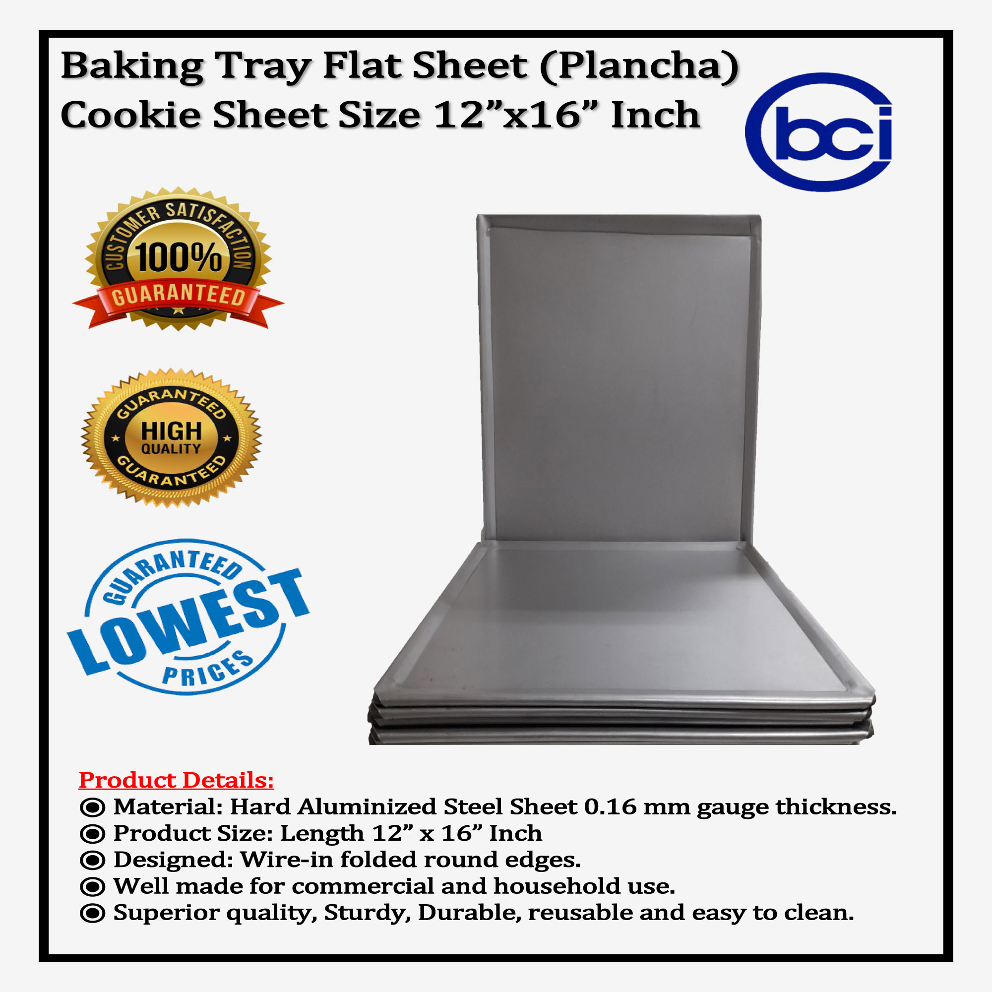 11x13 Cookie Flat Sheet (.16 Aluminum Gauge) Baking Tray Flat Tray Plancha