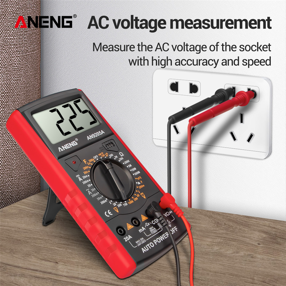 ANENG AN9205A Digital Multimeter 3 1/2 LCD Display 1999 Count Manual Range Meter AC DC Resistance Capacitance Transistor Tester Ammeter with Backlight NCV Test Meter