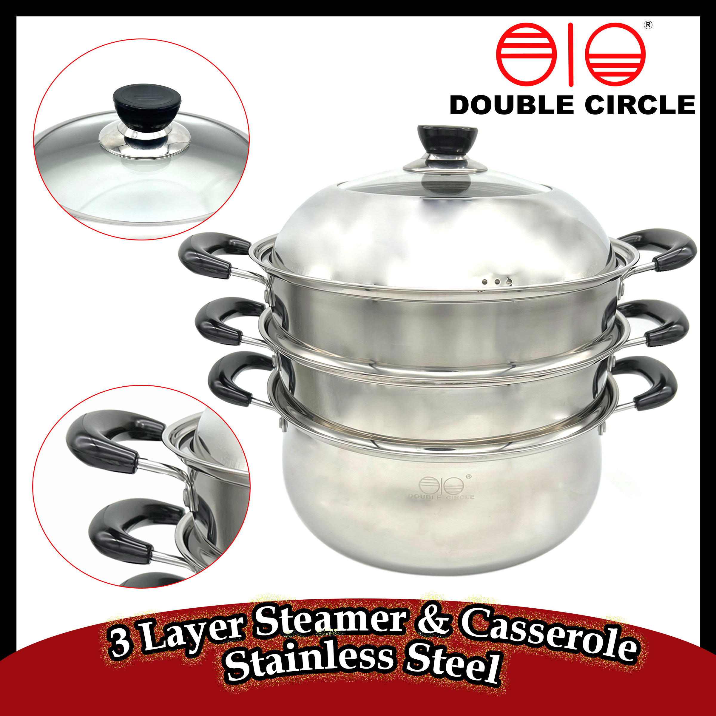 Double Circle 3 Layer Steamer Stainless Steel Cooking pots Steamer