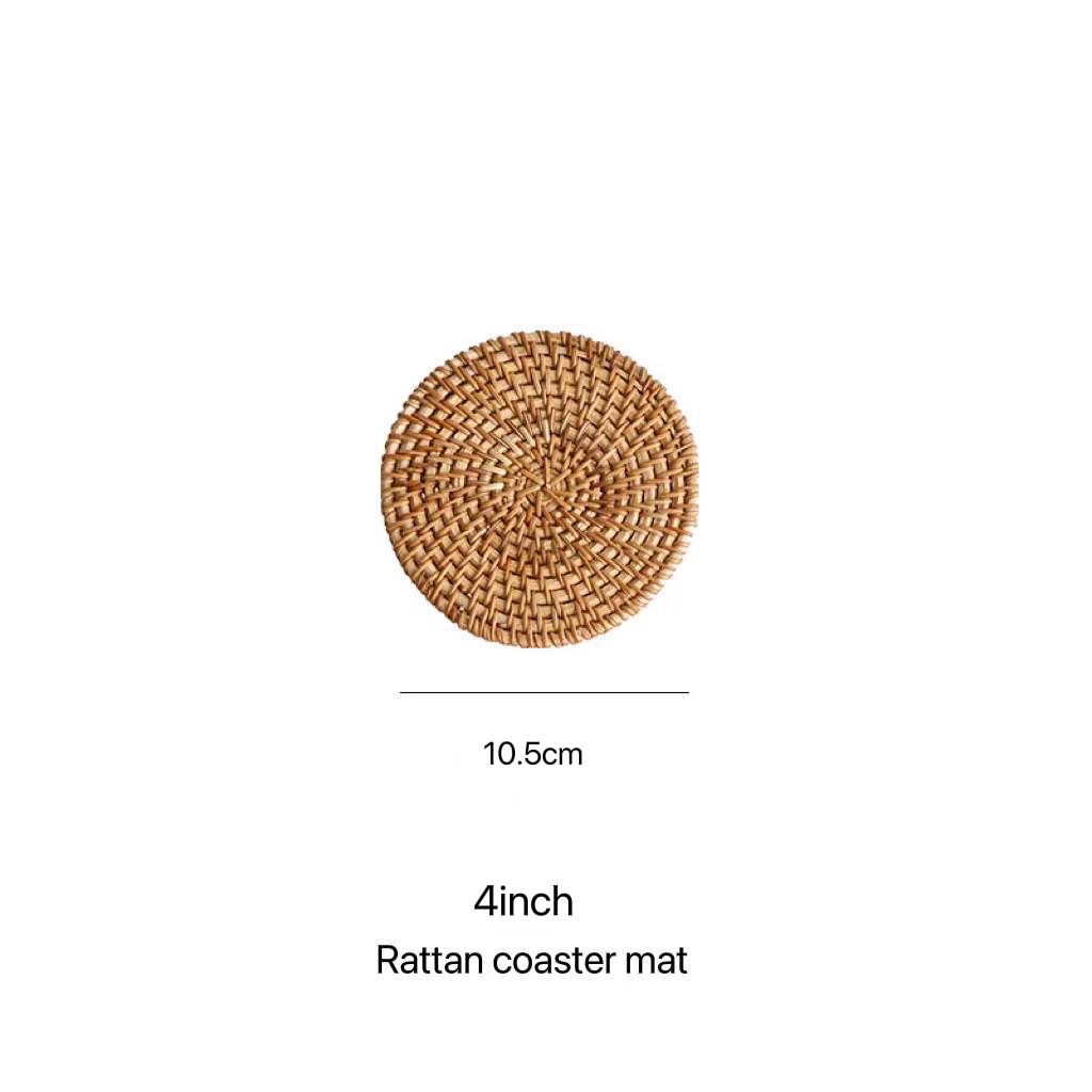 Desktop Coffee Table Mat Rattan Woven Placemat Retro Heat Insulation