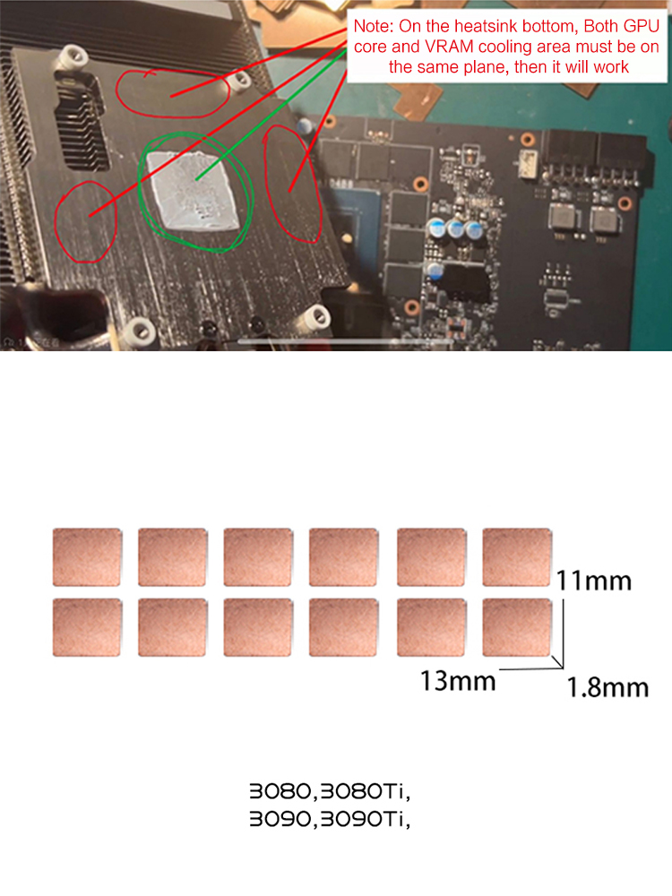 Copper GPU VRAM Memory Heatsink Shim,VGA Minner For RTX3060 3070 3080 30905600 5700 Down 1540