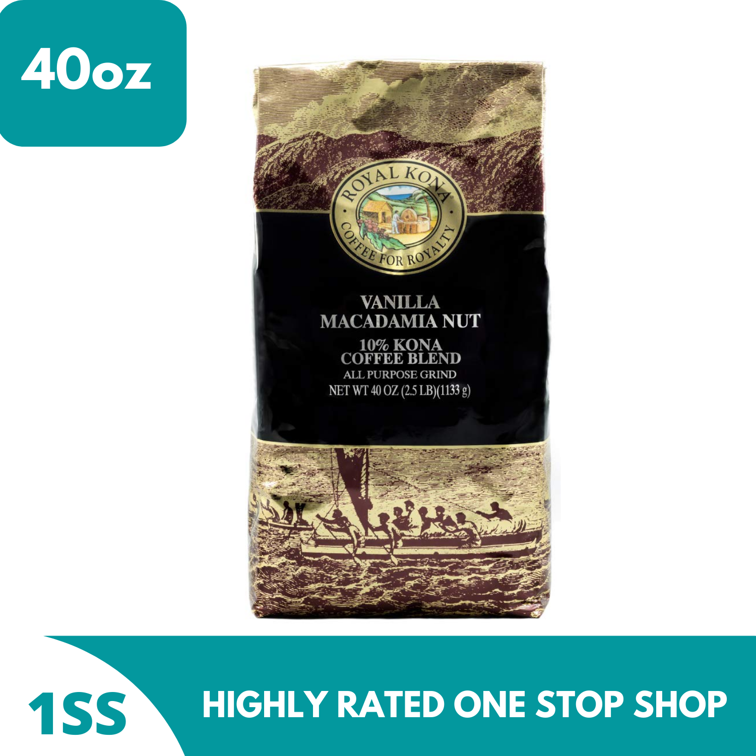 thumbnail image 2 of Royal Kona Coffee Vanilla Macadamia Nut – 40oz Medium Roast Ground, 10% Kona Blend 2 of 4