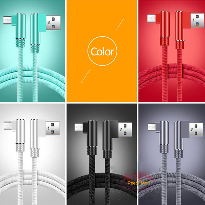Dây USB Sạc Nhanh 3M/2M 90 Độ Cáp Sạc 3.0A Android Micro USB/Type-C/IOS Cáp Dữ Liệu Bện Nylon Khuỷu Tay Cho Samsung/Sony/Xiaomi Để Chơi Game Zweicx