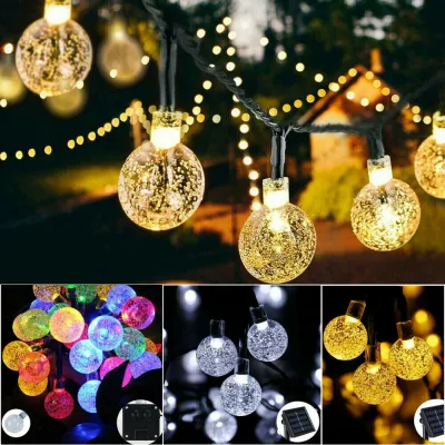 【COD&Ready Stock】20 30 50 LED Crystal Ball String Lights Solar Lamp Landscape Fairy Lighting Wedding Outdoor Waterproof