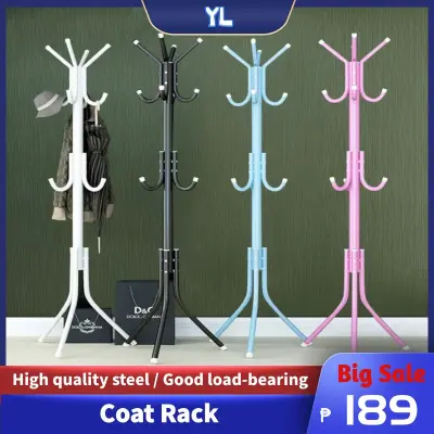 【YL】New High Quality 12 Hook Hanging Pole Rack Clothes Hanger Coat stand Storage Clothes, hats, gloves, tie organizers Simple Iron Coat Rack Shelf Handbag Hat Hanger Scarf Holder Stand Clothes Hanging Display Multiple Hook Bedroom tree Drying Rack