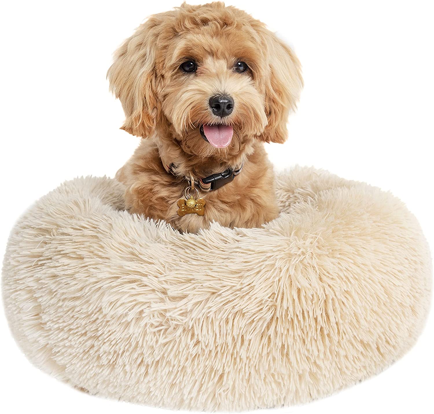 Small Calming Dogs Bed for Small Dogs Anti-Anxiety Machine Washable Fluffy  Luxury Anti-Slip Waterproof Mute Base Warming Cozy Soft Pet Puppy Round Bed