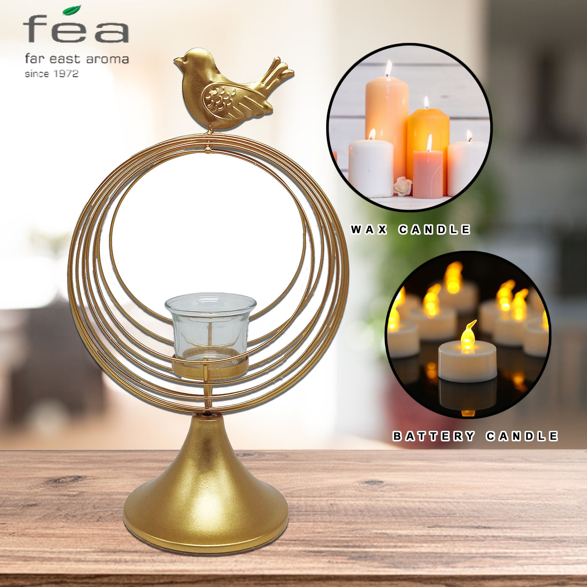Fea Elegant Gold Metal Glass Candle Holder for tea candle or led