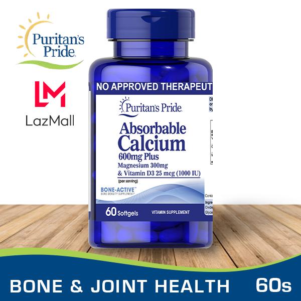 Puritans Pride Calcium 600mg Magnesium 300mg Vitamin D3 1000iu 60 Softgels