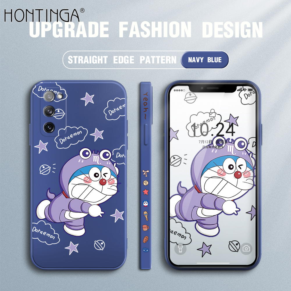 Hontinga Casing Case For Samsung Galaxy S20FE Case Cartoon Doraemon Anime Square Original Liquid Soft Silicone Edge Pattern Case Full Cover Camera Protection Cases Back Cover Phone Casing Softcase For Girls
