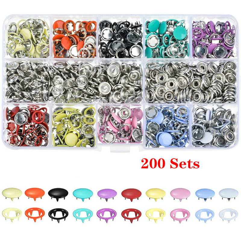 Pzcf Bộ 100/200 Bộ Dụng Cụ Bấm Khuy Bấm Nút Bấm May Vá Kim Loại Kìm Bấm Màu Đủ Loại Tự Làm Trang Phục Quần Áo