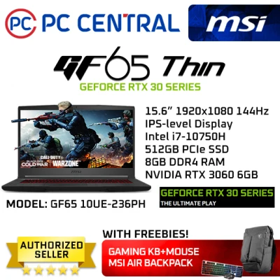MSI GF65 Thin (GF65 10UE-236PH) RTX 30 series Gaming Laptop | Intel i7 10th gen | RTX 3060 | 512GB SSD | 8GB RAM (PC CENTRAL)