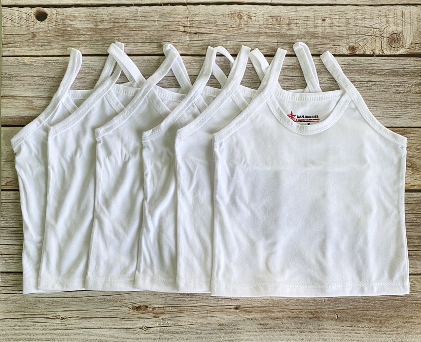 3/6 pcs White Sando for Girls from 3 to 13 yrs old Kids 100