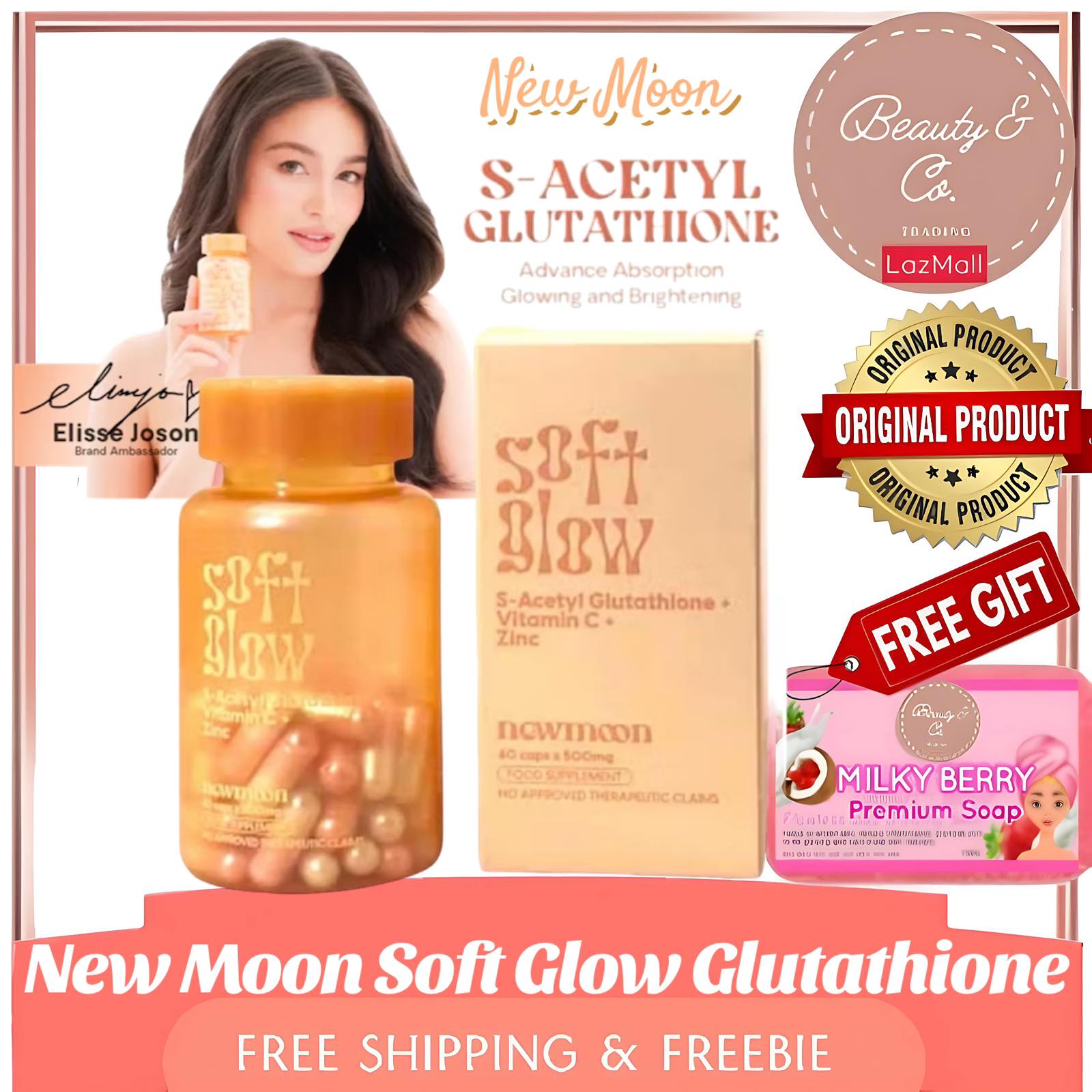 NEW MOON Soft Glow S-Acetyl Glutathione Beauty, Nighty Bright, Hormo  Balance 30capsules new Moon [ORIGINAL] AUTHORIZED SELLER