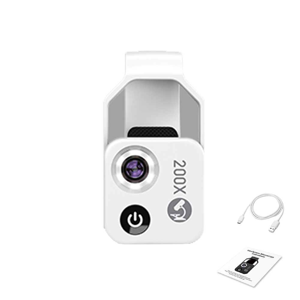200X Portable Microscope Universal Mobilephone Microscope with 6 LED Lights 2 Level Brightness Adjustable No Need APP Multifunctional Microscope with CPL for Child Students Study Electronics Industry Testing