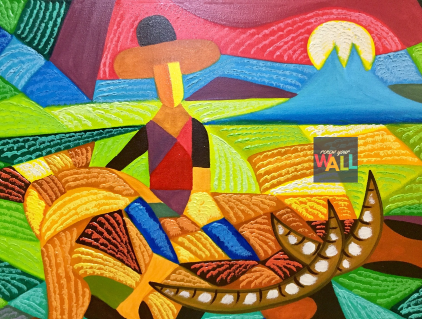 “Farmer Abstract” 27 x 39 inches OIL on CANVAS Painting with Wood Frame