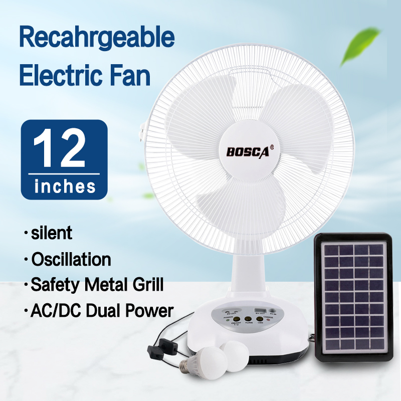 BOSCA Solar Recahrgeable Electric Fan Stand Fan with LED light TWO LED