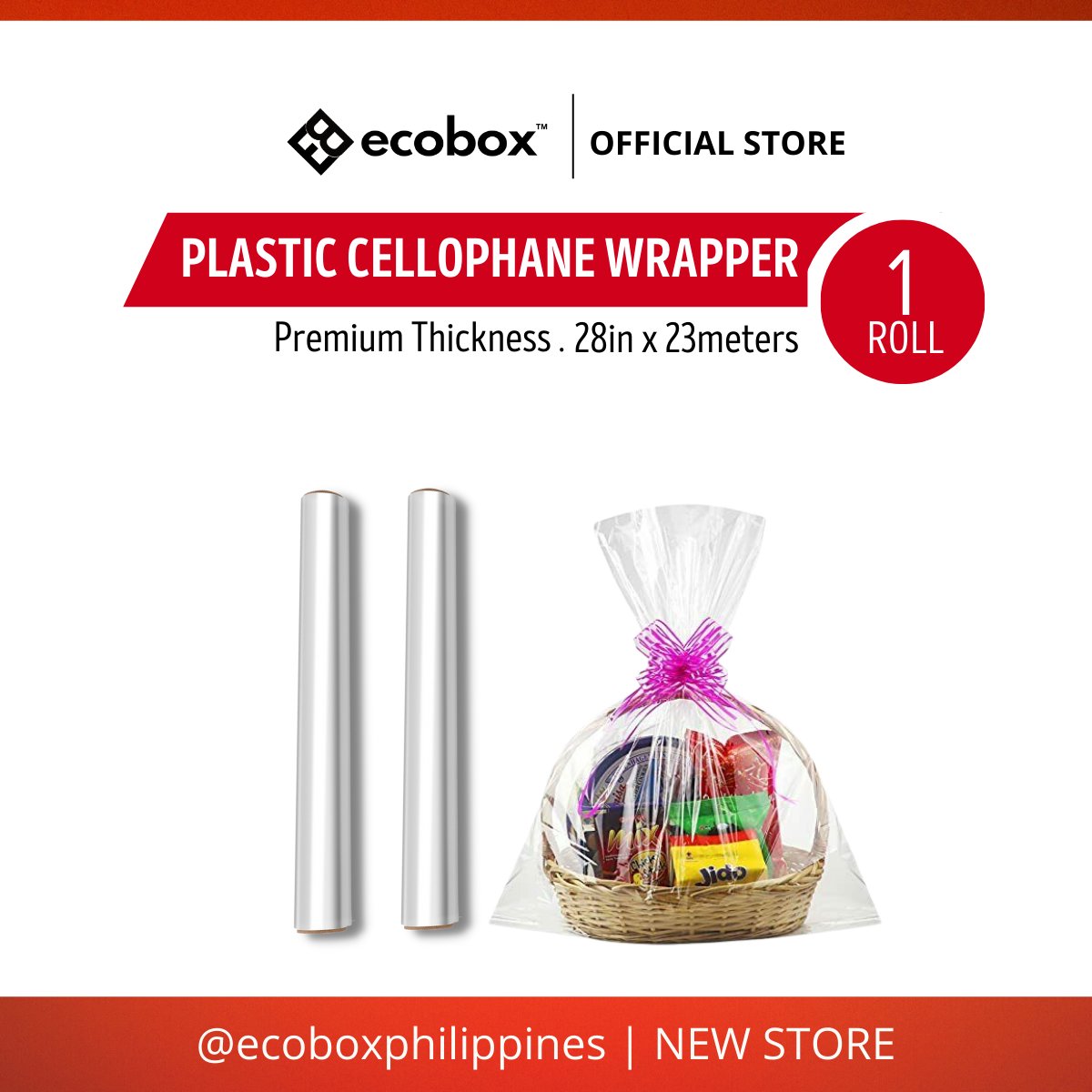 Ecobox [NEW STORE] Plastic Cellophane Roll Wrapper, Cello Sheet
