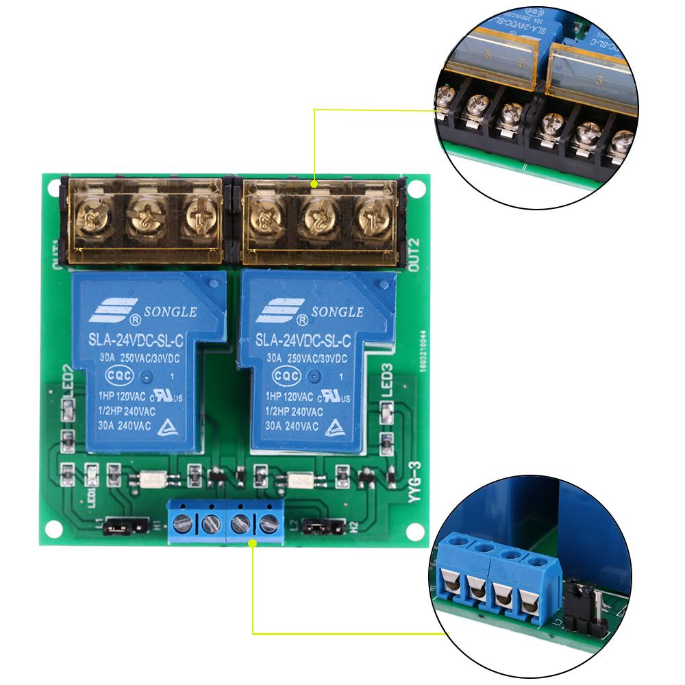 Mô Đun Bảng Mạch Rơ Le 2 Kênh DC 12V 30A Bộ Ghép Quang Cách Ly Kích Hoạt Cao/Thấp