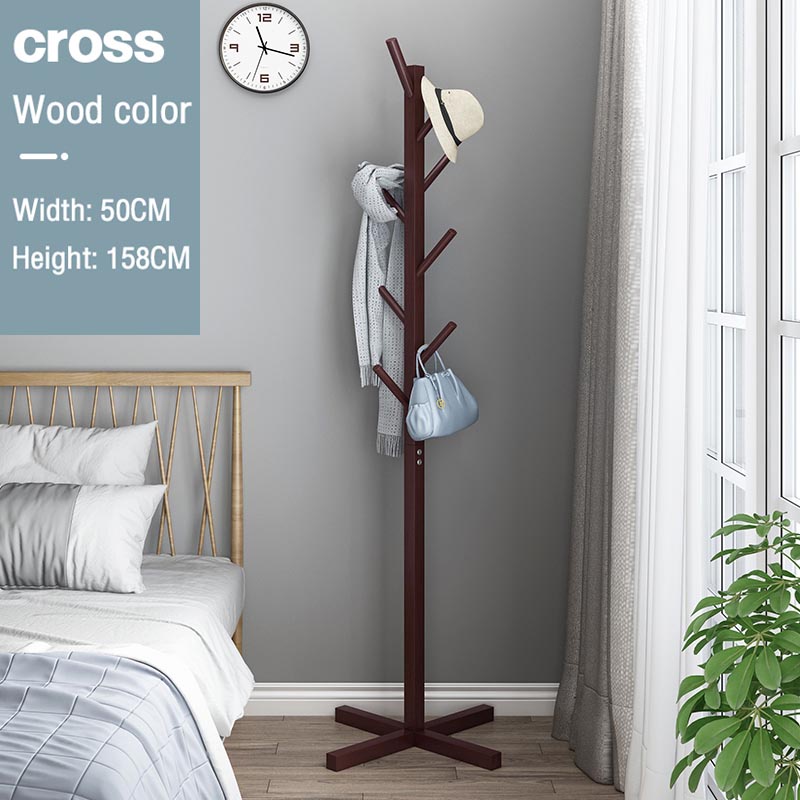 [Solid Wood] 158cm Bag Rack Stand with 8 Hooks Coat Rack Stand Cloth