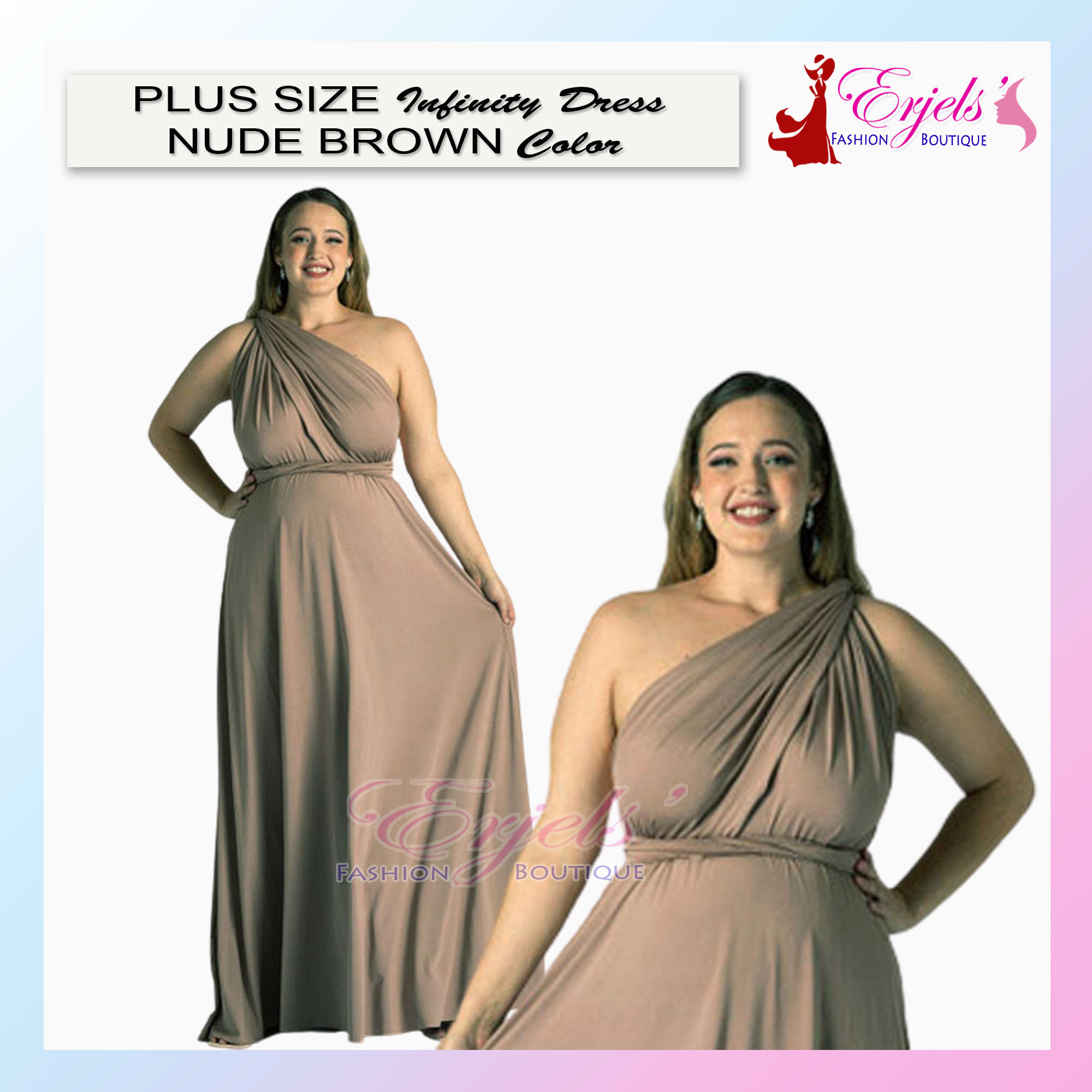 Brown Infinity Dress For Chubby Elegant Auburn Brown Draped Long