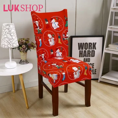 LUK Christmas Design Elastic Dining Chair Seat Cover Stretchable Dining Chair Cover