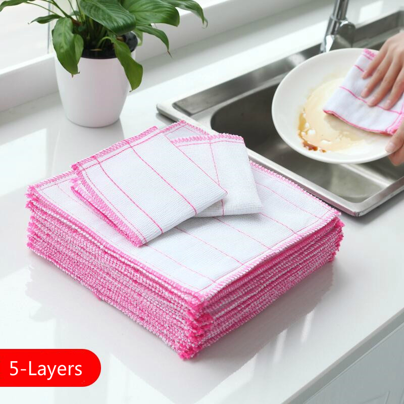 Dish Cloth Clips 5Layers Towel Kitchen Washing Bowl Clean Hand Dish