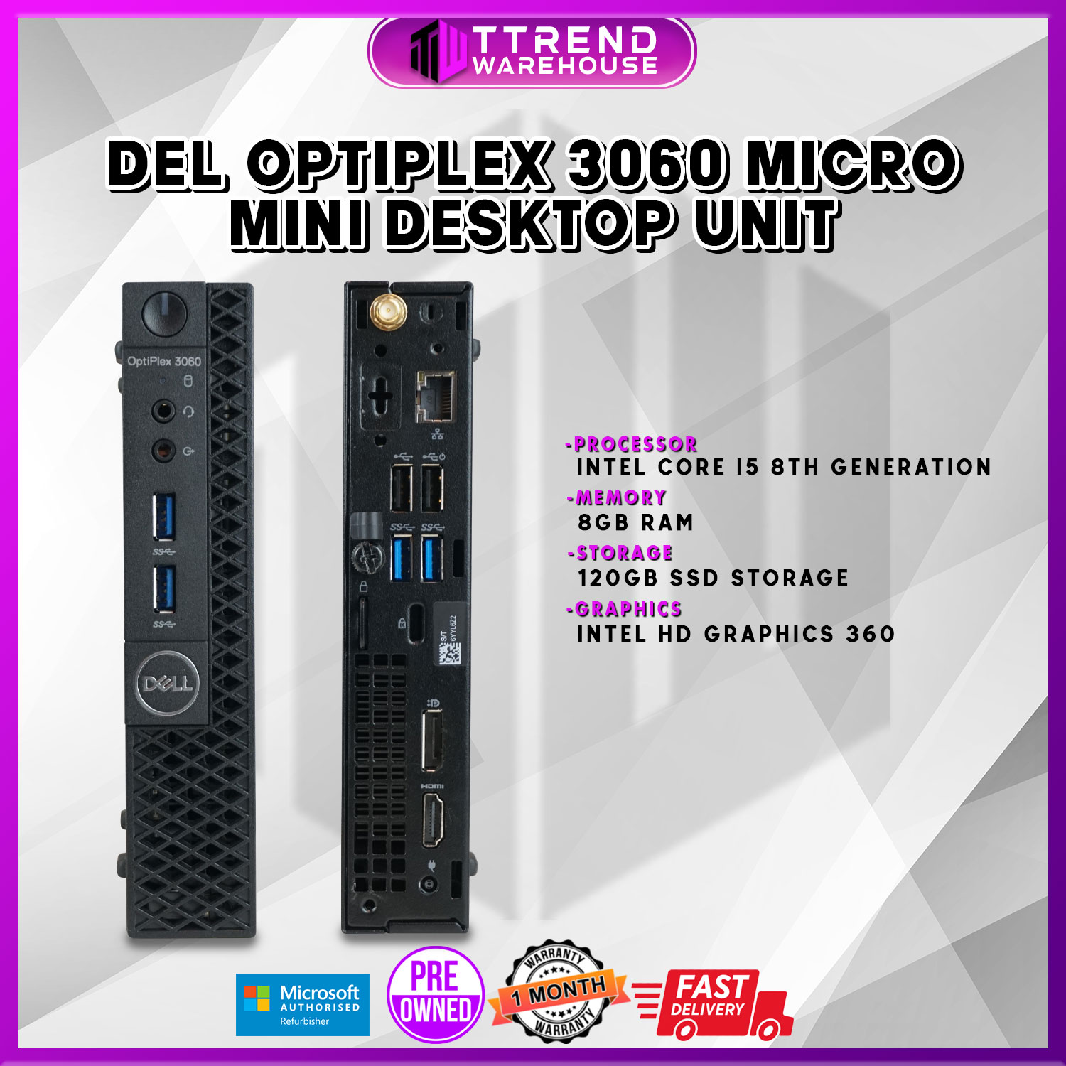 Dell Optiplex 3060 Micro Mini Desktop Unit Intel Core I5 8th Gen 8gb Ram 120gb Ssd We Also