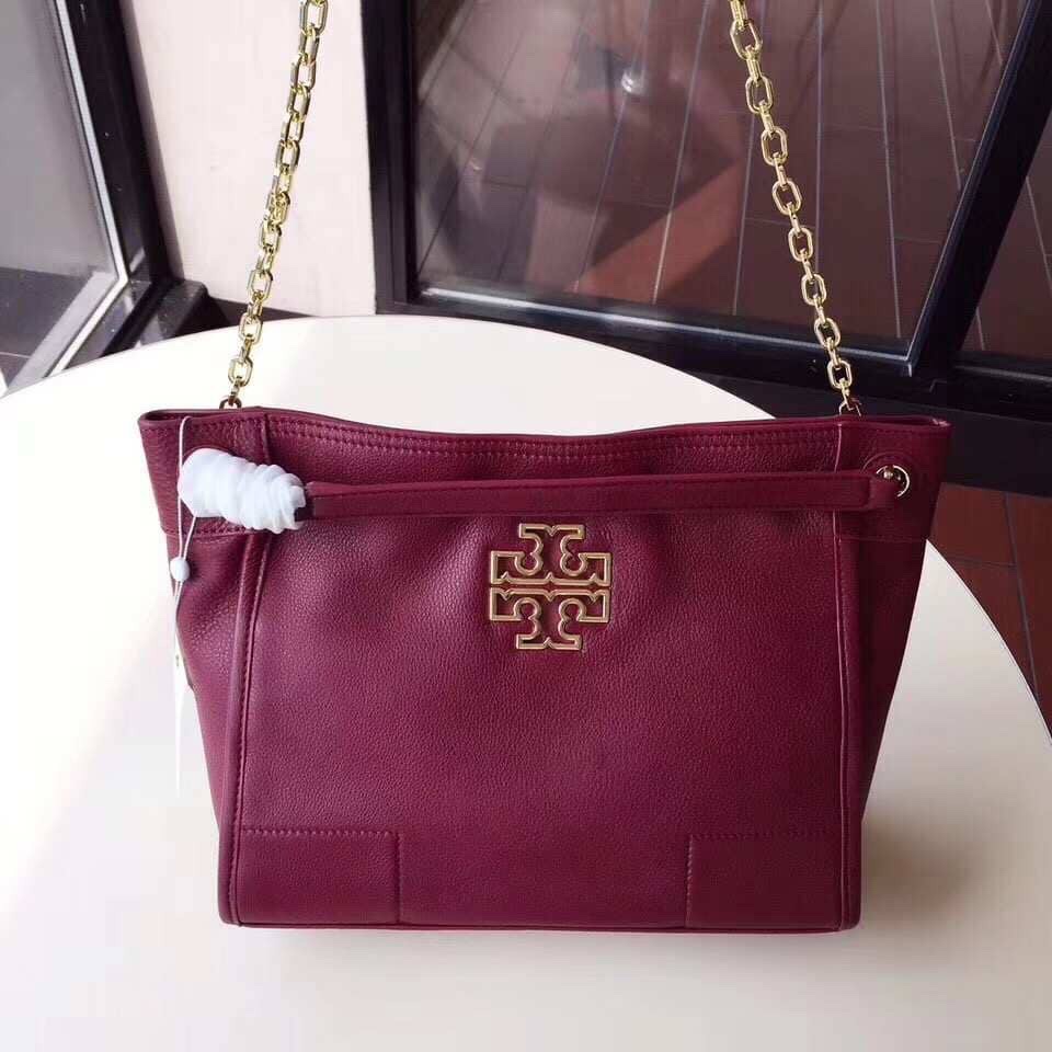 .Y . Small Britten Slouchy Pebbled Leather with Chain /  Leather Strap Shoulder Bag - Maroon Women's Tote Bag | Lazada PH