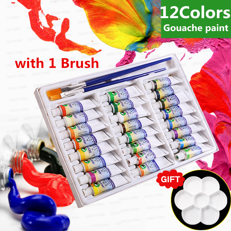 GreatKing FREE Palette 12/18/24 colors 5ML Gouache painting set DIY