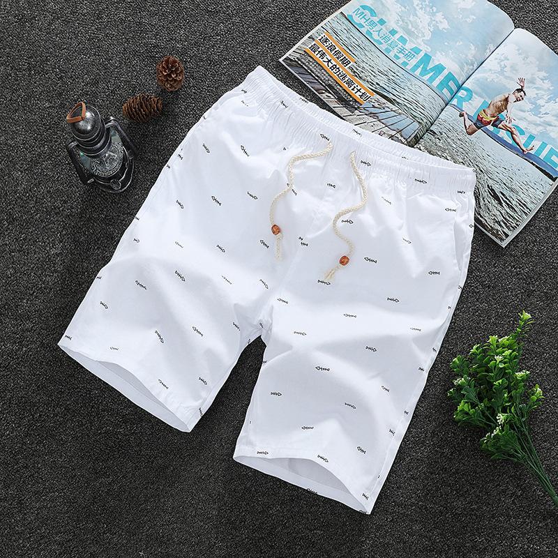 [M-5XL/40-90KG] Shorts Men Cotton Oversize Print Casual Chinos Elastic Waist Drawstring With Pocket Pant Large Size Beach Wear Korean Short Pants
